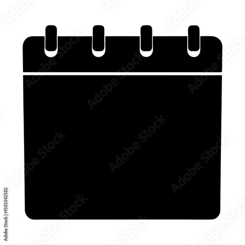 Black calendar icon on white background for scheduling and reminders