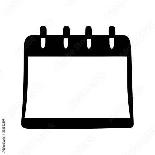 Black Icon of Blank Spiral Calendar Page, Simple black silhouette of a blank calendar page with spiral binding, symbolizing dates, planning, and scheduling.
