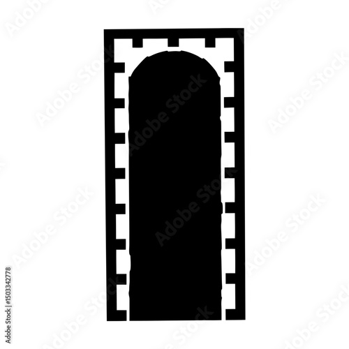 Monochromatic Portal with Archway and Battlements Silhouette Illustration