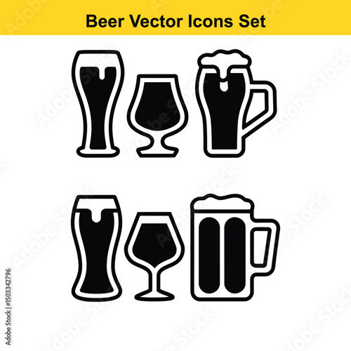 Collection of beer glass icons pint glass mug and tulip glass