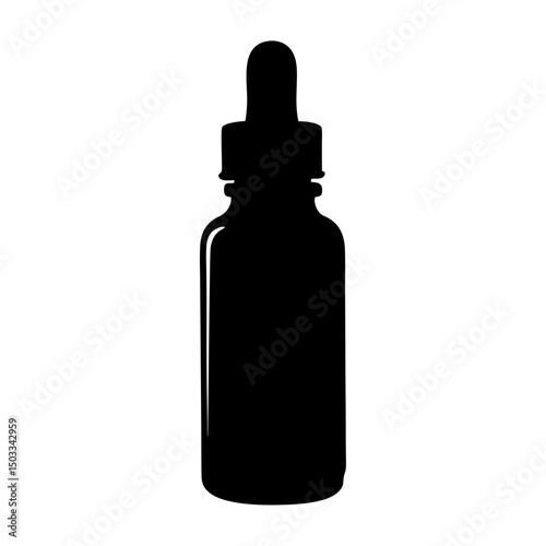 Silhouette of a dark colored dropper bottle for essential oils or serums