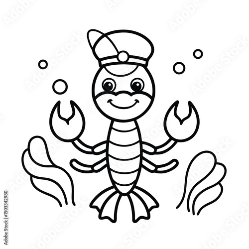 adorable cartoon lobster captain in underwater sce