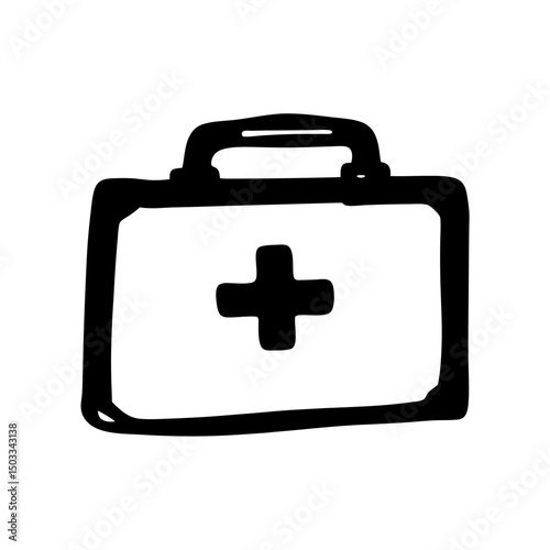 Simple black and white drawing of a first aid kit briefcase
