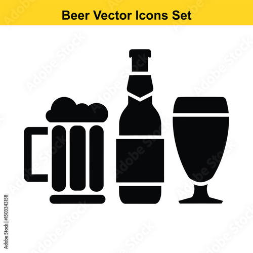 Beer vector icons set mug bottle glass beverage alcohol drink