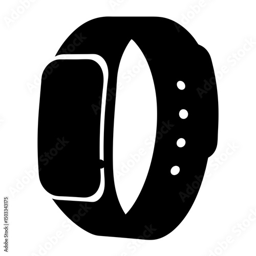 Black and white illustration of a smart watch with adjustable band