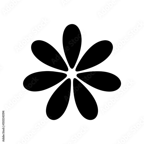 Simple Black Flower with Eight Petals on a White Background