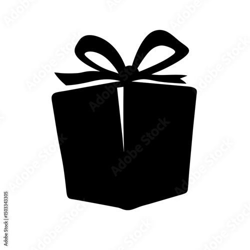 Stylized Silhouette of a Gift Box with Bow and Wrapping Ribbon