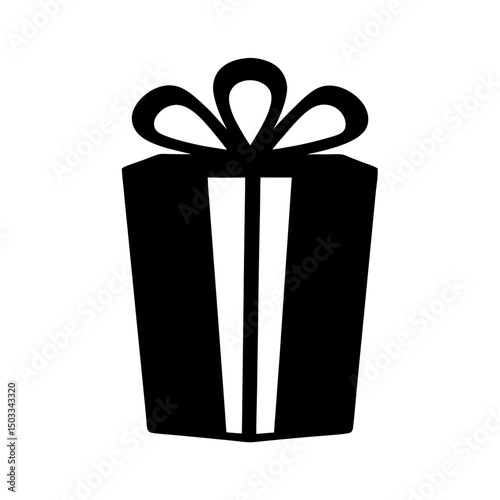 Black and white simple icon of a gift with a bow ribbon