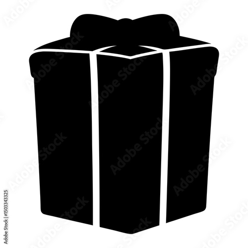 Bold black and white gift box illustration with ribbon tied in a bow