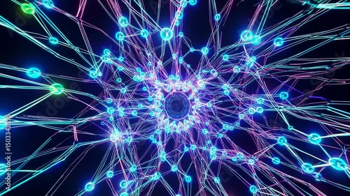 Abstract AI Neural Network with Glowing Nodes and Data Connections - Technology Animation Background