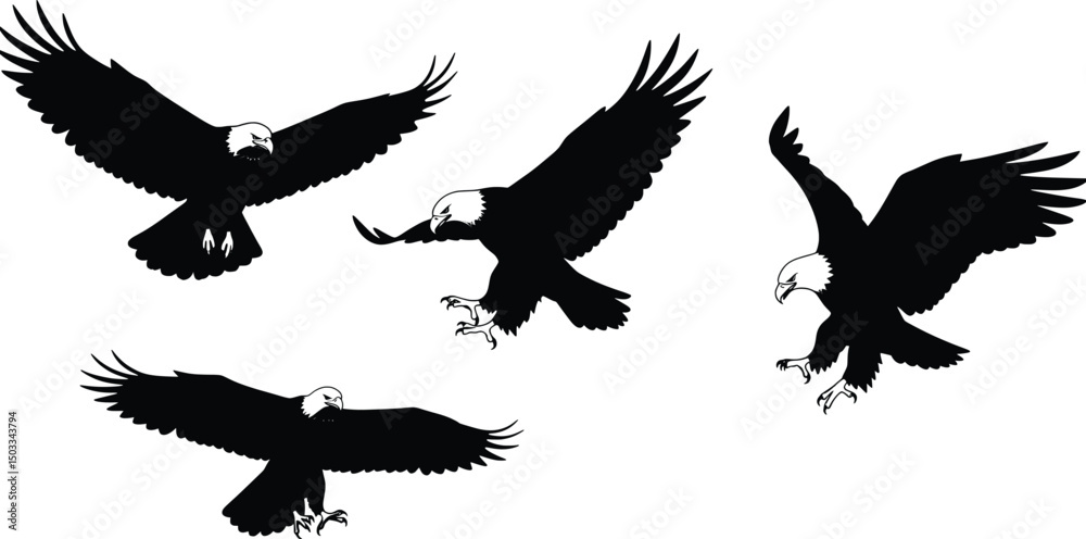 Obraz premium Majestic Eagle Silhouette Illustration Vector Art Set
