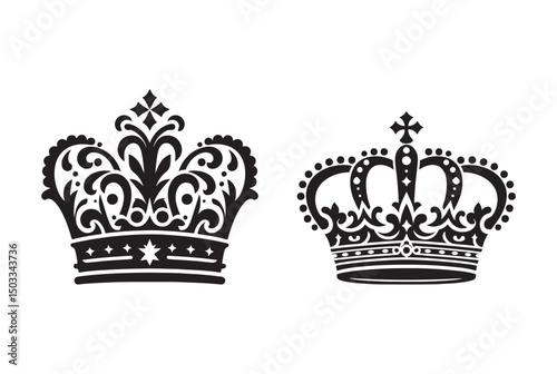 Set Hand drawn crown silhouette