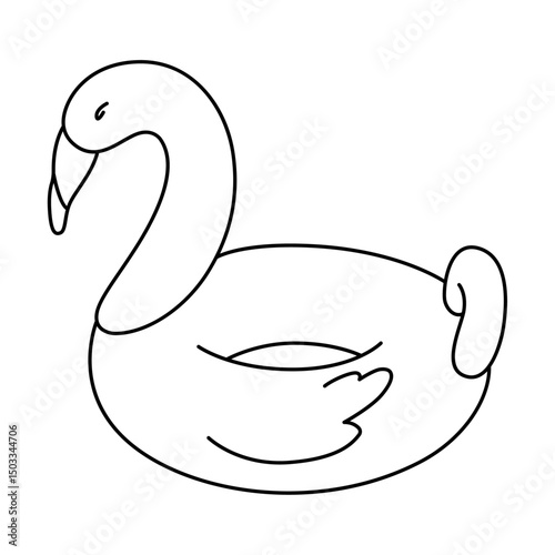 Bold easy coloring page of a kawaii and comfy flamingo float, perfect for summer pool days, relaxing vibes, and kids coloring fun. Ideal for beach themes, water play, and tropical-inspired crafts.