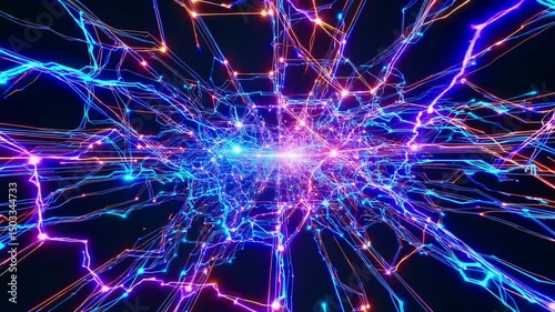 Futuristic AI Digital Brain Neural Network with Glowing Data Streams 3D Animation