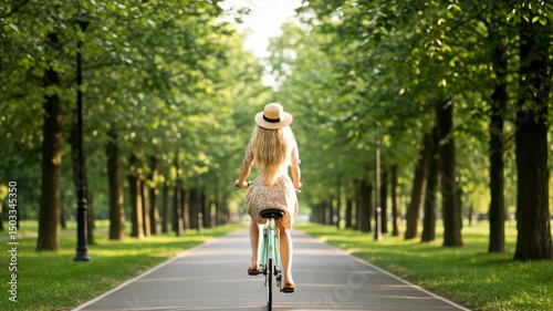 Wallpaper Mural Woman cycling in park Torontodigital.ca