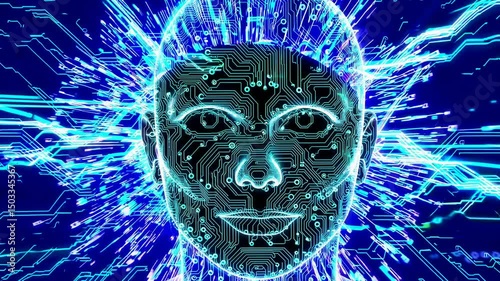 Digital Human Brain AI Technology with Circuit Patterns and Data Streams - Futuristic Cyber Concept Loop Animation