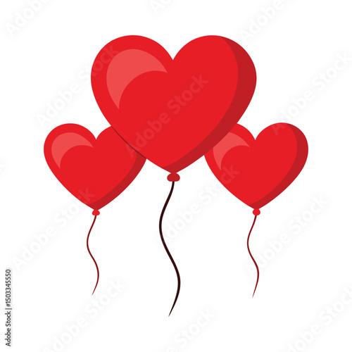 Red heart balloons party decoration vector on white background