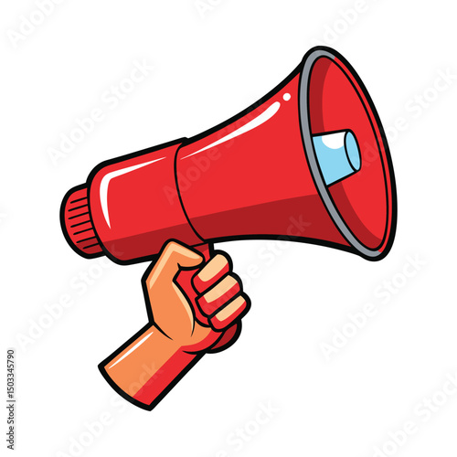 Hand holding megaphone vector on white background