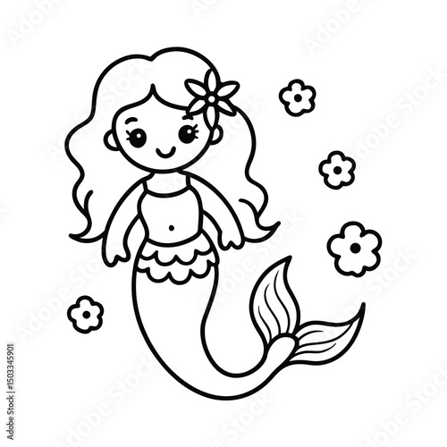 adorable mermaid girl coloring page with fish 