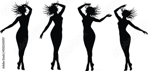 Elegant Female Silhouettes A Vector Illustration