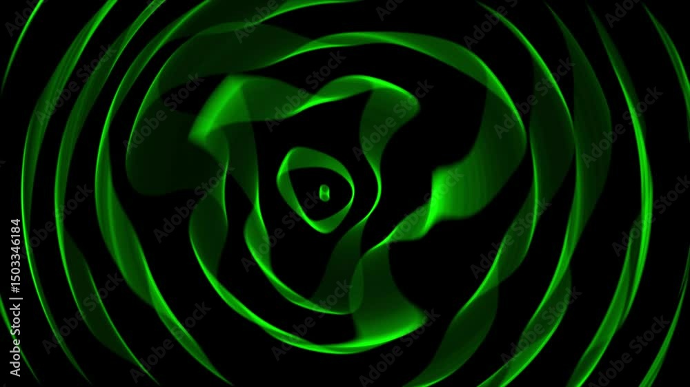 Green spiral wave tunnel, Abstract organic flow animation loop