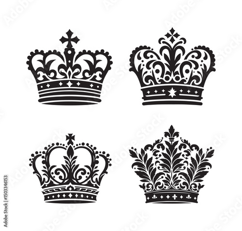 Set Hand drawn crown silhouette