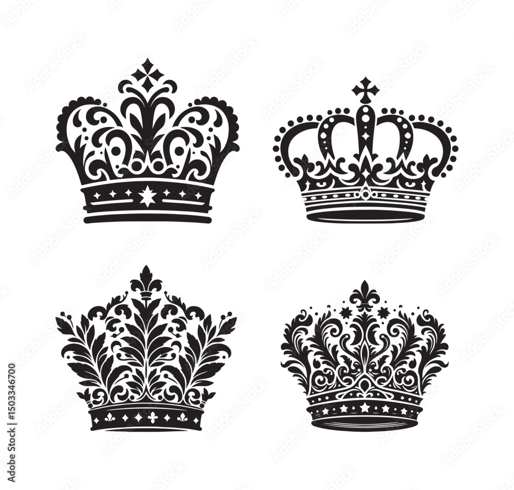 Fototapeta premium Set Hand drawn crown silhouette