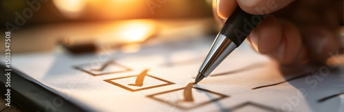 Marking Checklist with Pen Completing Task List Review