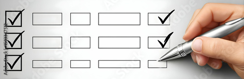 Filling Checklist with Pen for Tasks and Confirmations