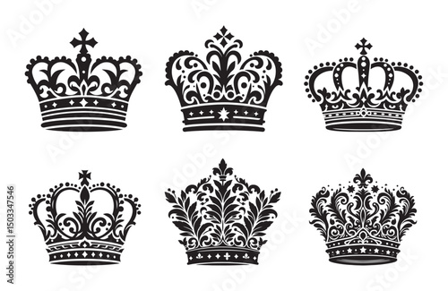 Set Hand drawn crown silhouette