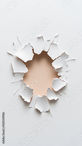 Ripped White Paper Collage With Hole and Peach Background