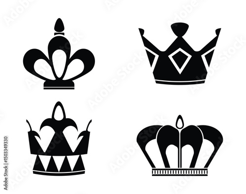 Set Hand drawn crown silhouette