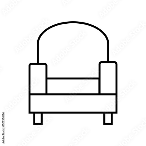 Single sofa line icon in minimalist outline, isolated vector illustration.