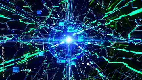 Digital AI Network Data Flow Animation - Blue Cyan Futuristic Technology Connections Loop