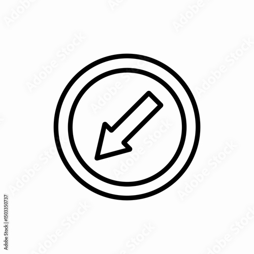 Down left arrow circle icon vector sign