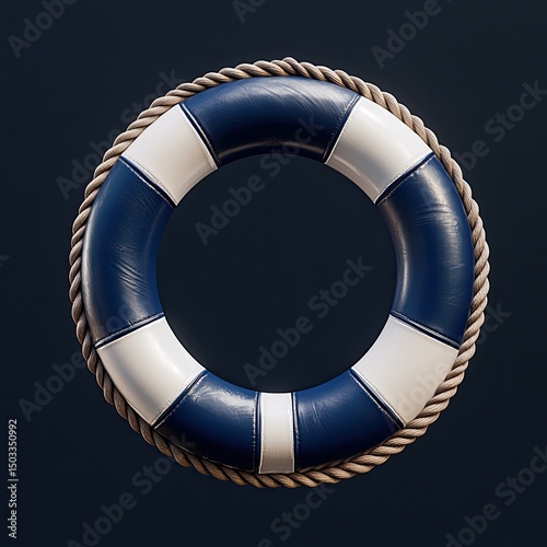 Nautical life preserver, navy blue and white (1)