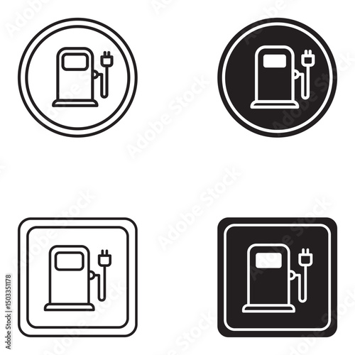 Gas station icon set. Fuel sign, gas, petrol, oil, gasoline. electric car charging station