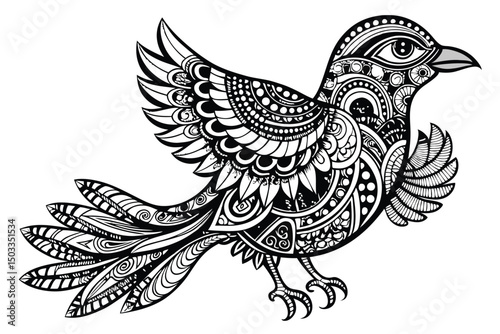 This vector illustration showcases an eagle, a wild bird of prey, in a tattoo design featuring its powerful wings, feathers, and silhouette, symbolizing strength and freedom in art