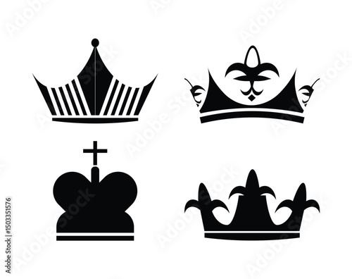 Set Hand drawn crown silhouette