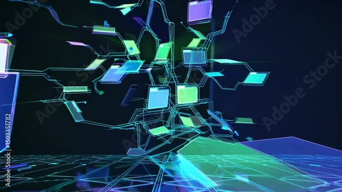 Futuristic Digital Interface Data Visualization with Floating Holographic Files and Tech Elements
