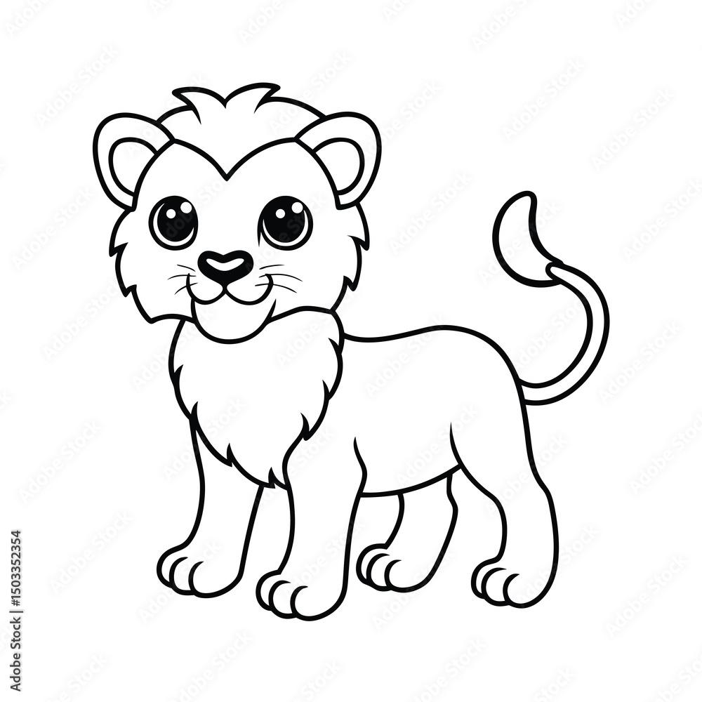 Fototapeta premium cute cartoon lion cub coloring page illustration 