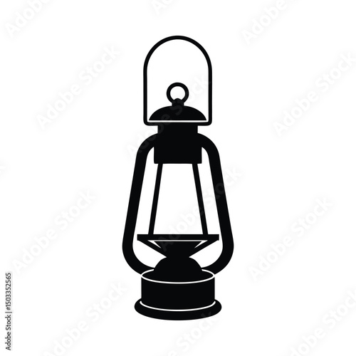 Vintage oil lantern silhouette on white background