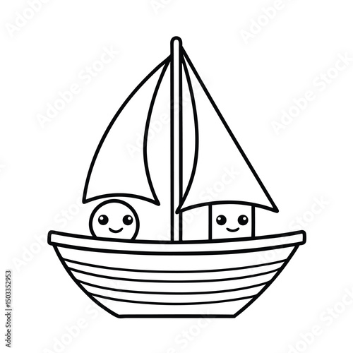 cute cartoon sailboat coloring page for kid