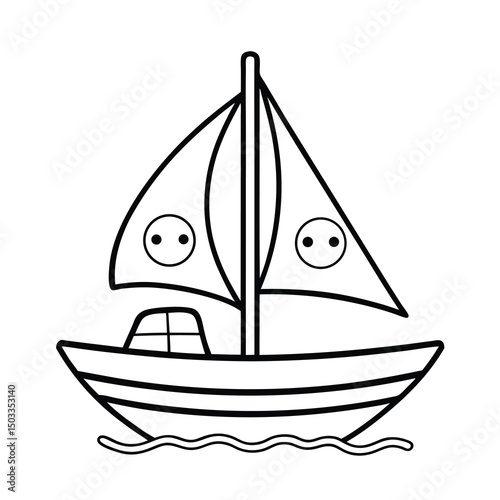 cute cartoon sailboat coloring page for kid