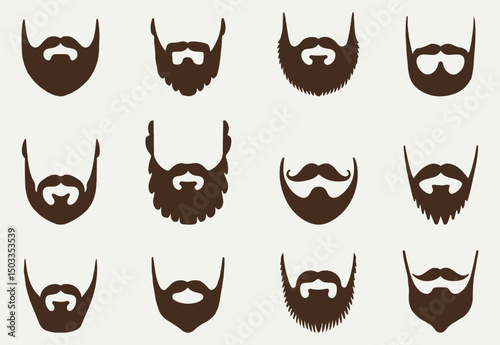 Collection of vector illustrations representing various styles of men's beards