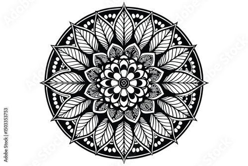 Round lace ornament vector with floral mandala pattern design