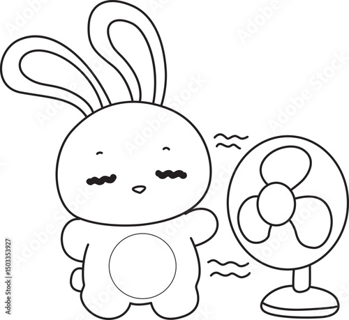 Outline of Illustration of cute bunny icon.
Lineart of Funny rabbit in daily activities elements.