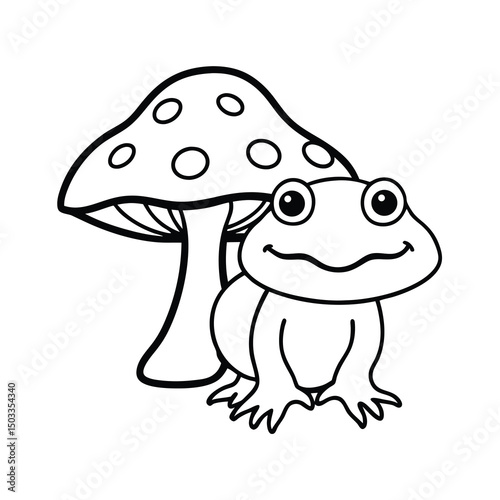 cute frog under mushroom coloring page 
