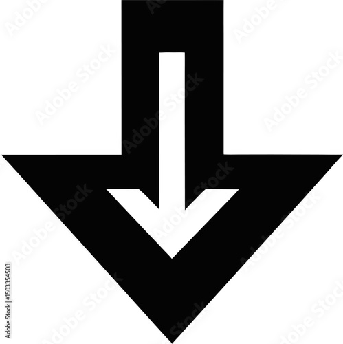 Bold black and white arrow pointing downward symbolizing direction and guidance vector illustration
