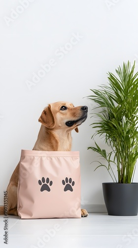 Golden Retriever Dog Sitting in a Pink Paw Print Dog Treat Pouch
